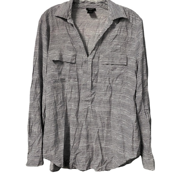 Ann Taylor Large 💯 Rayon Collared Pull Over Long Sleeve Blouse Simple Y5 - Picture 1 of 4